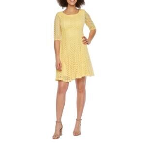 Rabbit Rabbit Rabbit Yellow Mid Length Lace Overlay Dress